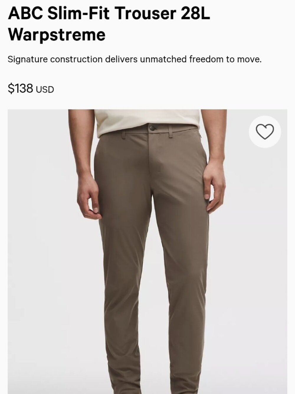 Lululemon ABC Slim Fit Trousers, Taupe